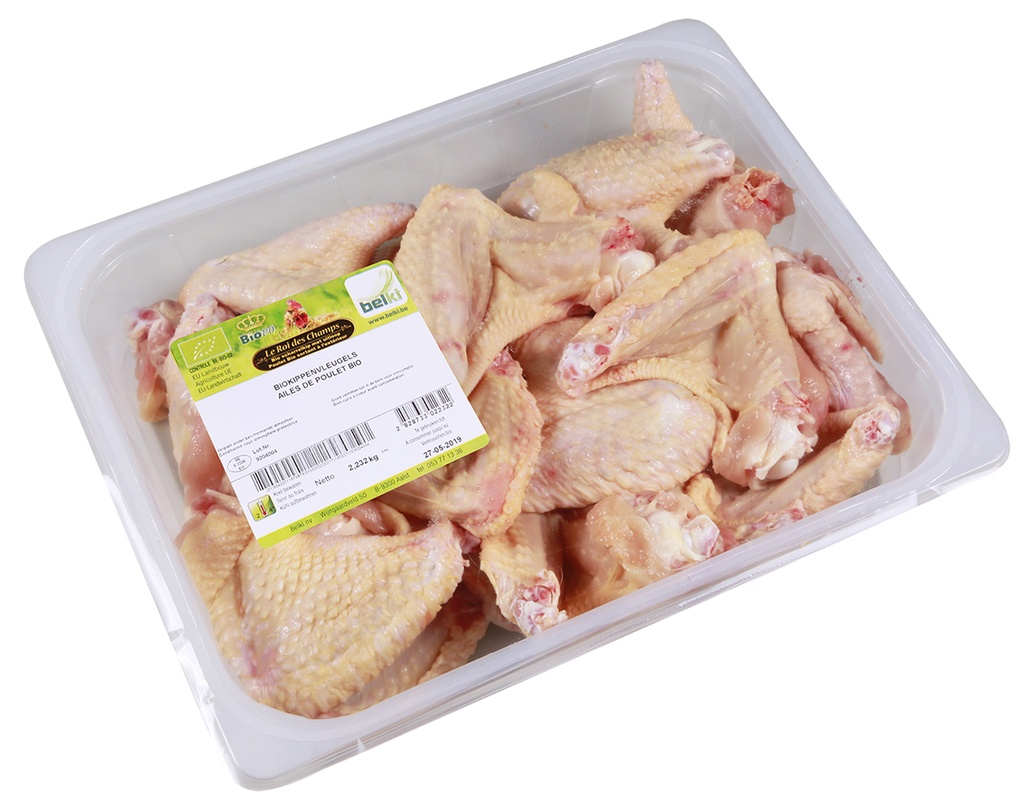 Ailes de poulets bio +- 2 kg - 8,65€/ Kg
