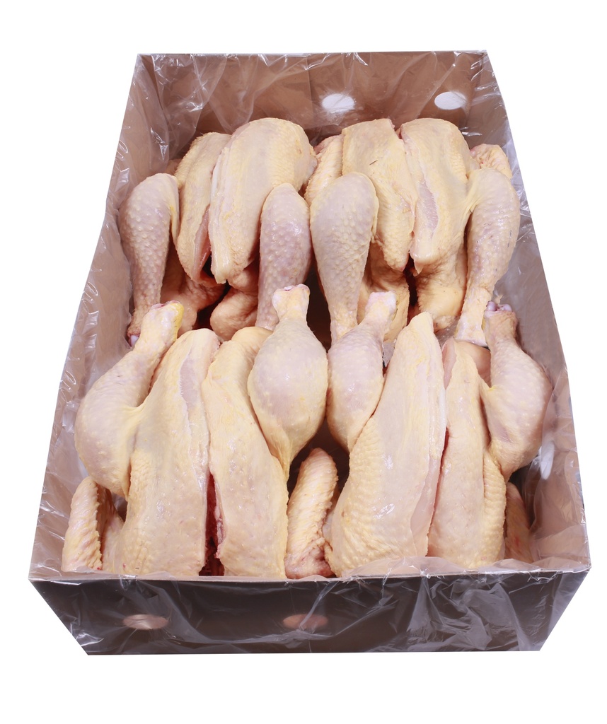 Carton de 8 demi-poulets BIO +- 6 kg/cart - 11,35 € / kg